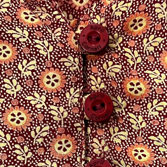 April Cornell Vtg Cap Sleeve Floral Midi Dress, Red Tan, L - Picture 4 of 10